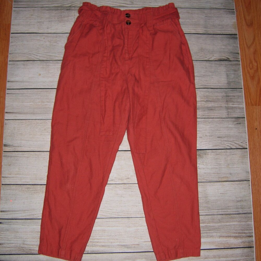 Who What Wear Burnt Orange Baggy High Waist Pants Tie Belt 12